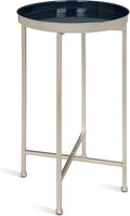 Kate and Laurel Celia Round Foldable Tray Accent Table, 14" x 14" x 25.75", Navy and Silver, Modern Minimalist Design and Magnetic Detachable Tabletop