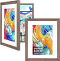 KINLINK 8.5x11 Kids Art Frames Set of 2, Solid Wood Kids Artwork Frames Changeable with Acrylic Front Opening Holds 150 Pictures, Art Frame for Kids Artwork with Mat or without Mat, Brown Wood