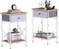 VECELO Nightstand with Drawer, Set of 2, Small Bedside Table with Storage and Adjustable Metal Legs, Wood End Table for Bedroom or Living Room, Perfect for Small Spaces and Modern Décor, Light Brown