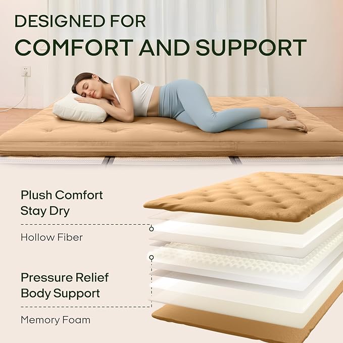 ZonLi Japanese Floor Futon Mattress Twin Size 75"x 39", 100% Cotton Cover 2.5'' Thicken Tatami Mattress, Foldable Sleeping Pad, Portable Dormitory Tatami Mat, Roll Up Floor Lounger Bed for Adult
