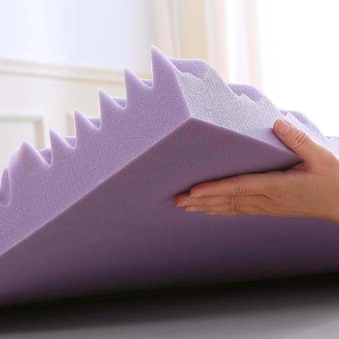 MUXHOMO 2 Inch 7-Zone Queen Mattress Topper, Egg Crate Foam Mattress Topper Queen Size for Back Pain, Lavender Cooling Gel Infused Bed Pad, CertiPUR-US and Oeko-TEX Certification (60"×80")