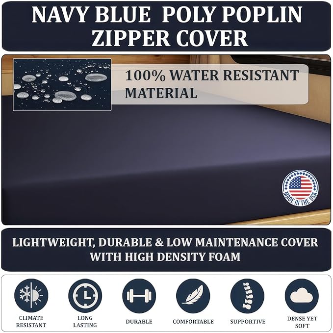 Foamma 7” x 48” x 80” Water Resistant RV Bunk Mattress, Firm High Density Foam, Comfortable and Durable Polyester Cover, Truck, Camper, Travel Trailer, Made in USA