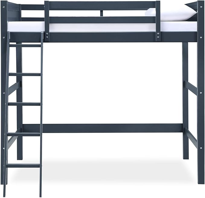 DHP Denver Full Size Loft Bed, Blue - Kids Loft Bed with Desk, Play Area, and Guardrails