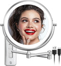 DECLUTTR Rechargeable Wall Mounted Makeup Mirror, 8 Inch 1X/10X Magnifying Mirror with 3 Color Lights, Dimmable LED Lighted Makeup Mirror with Double Sided