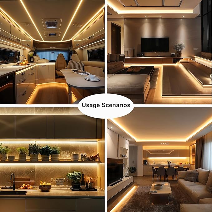 TOPAI 12V COB LED Strip Light 3000K Warm White Waterproof IP65 480LEDs/M Super Bright 4000Lm CRI>90 16.4ft/5M Dotless High Density Cuttable Flexible for Cabinet Home DIY Lighting Projects