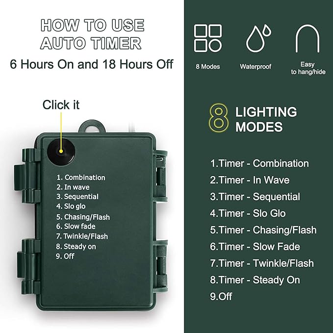 KOUQIYA Battery Operated Christmas Lights, 33ft 100 LED Battery Operated String Lights with Auto-Timer 8 Modes Waterproof String Lights for Xmas Outdoor Indoor Garden Party Decor, Warm White