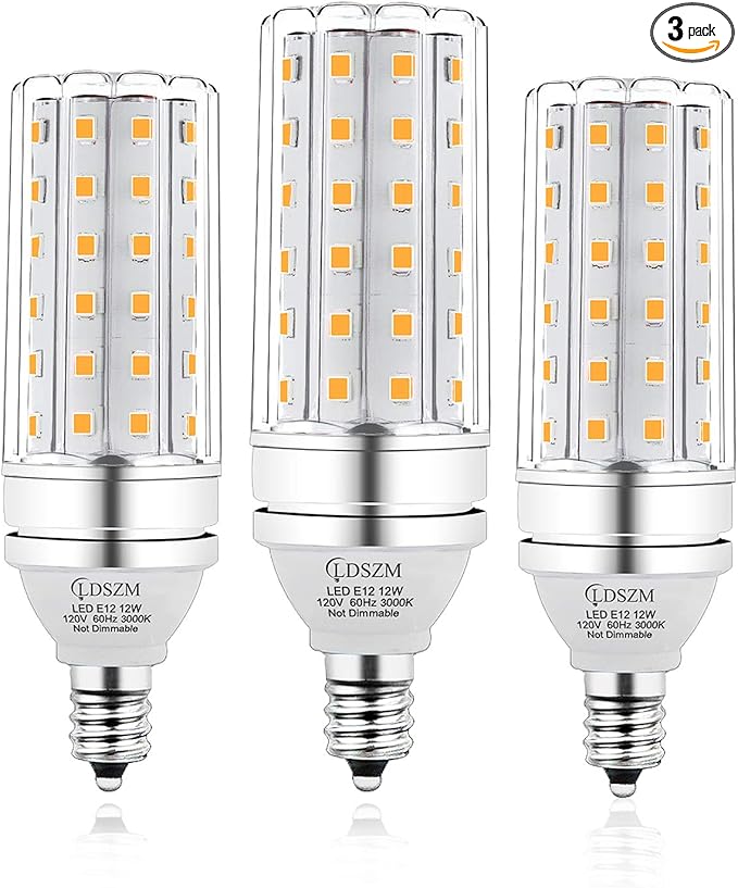 E12 LED Bulbs,12W LED Corn Light Bulb, E12 LED Bulb 100W Equivalent 1200 Lumen 3000K Warm White, Non-Dimmable LED Candelabra Light Bulbs, E12 Candelabra Base Chandelier Light Bulbs, Pack of 3