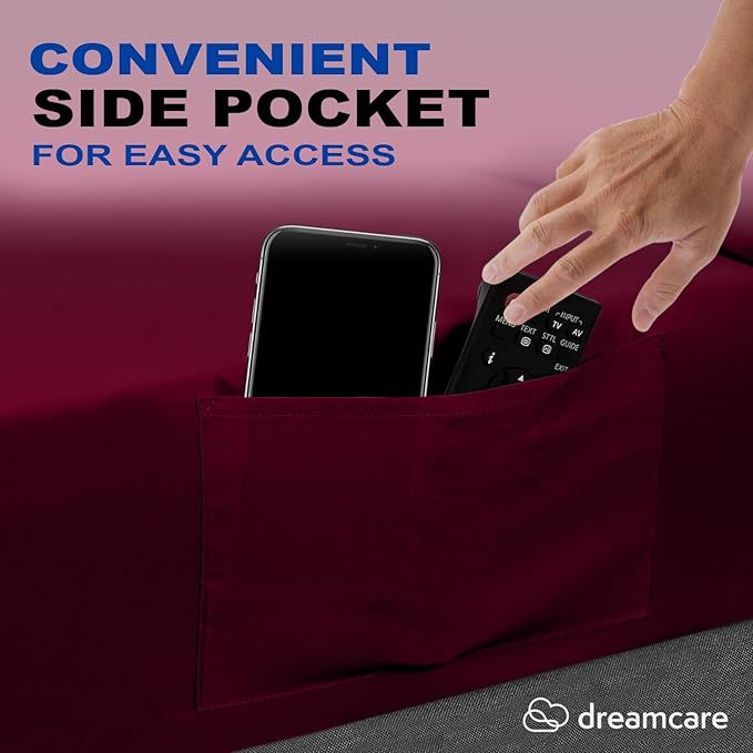 DREAMCARE Queen Sheet Set – 4 pcs Cooling Sheets – up to 21” Extra Deep Pocket Queen Sheets – Hotel Luxury Sheets & Pillowcases – Superior Softness 100% Fine Microfiber with Side Pocket – Burgundy