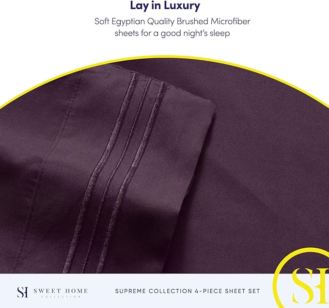Split King Sheets - Breathable Luxury Sheets with Full Elastic & Secure Corner Straps Built In - 1800 Supreme Collection Extra Soft Deep Pocket Bedding Set, Sheet Set, Split King Size, Purple