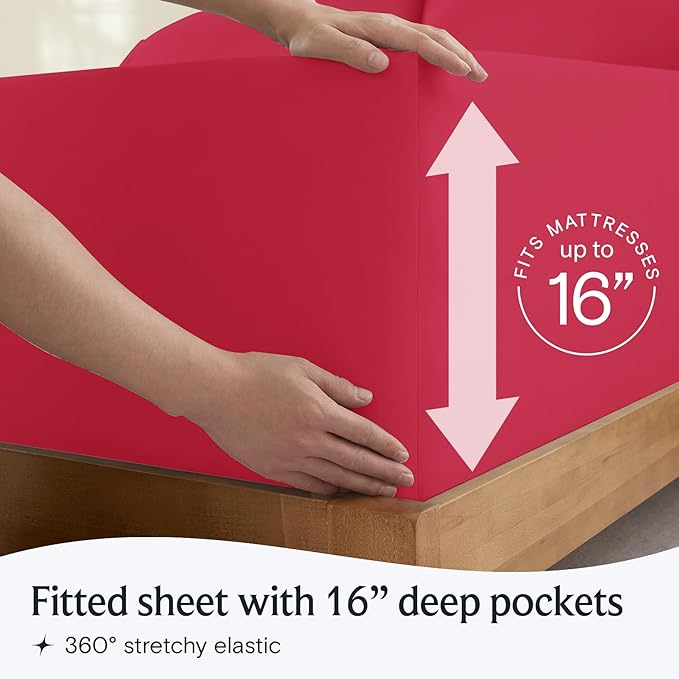 LuxClub 4 PC Sheet Set Bed Sheets Deep Pockets 16" Eco Friendly Wrinkle Free Cooling Machine Washable Hotel Bedding Silky Soft - Red California King