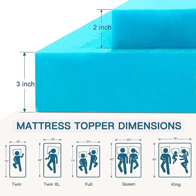Airensky 3 Inch Memory Foam Mattress Topper, Cooling Gel Infused High Density King (76"x80") Topper with Removable Skin-Friendly Cover, Bed Topper for Pressure Relief Back Pain, CertiPUR-US Certified