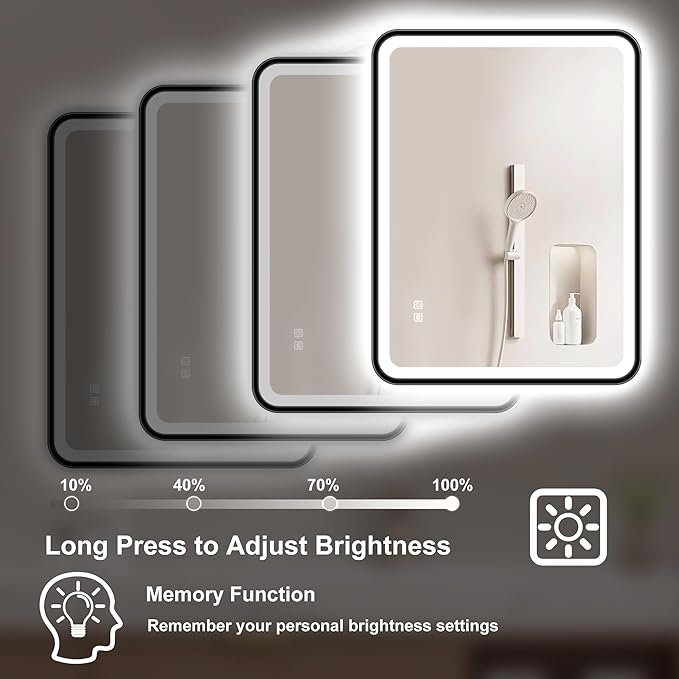 S'bagno 32X24 Black LED Mirror for Bathroom with Frontlit & Backlit, LED Bathroom Mirror with Metal Frame, Anti-Fog, Stepless Dimmable, 3 Colors Temperature LED Vanity Mirror(Horizontal/Vertical)