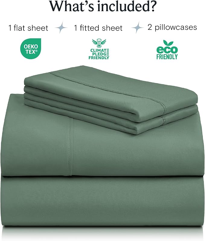 LuxClub 4 PC California King Sheet Set, Breathable Luxury Bed Sheets, Deep Pockets Wrinkle Free Cooling Sheets Machine Washable Hotel Bedding Silky Soft - Tree Moss Green Cal King