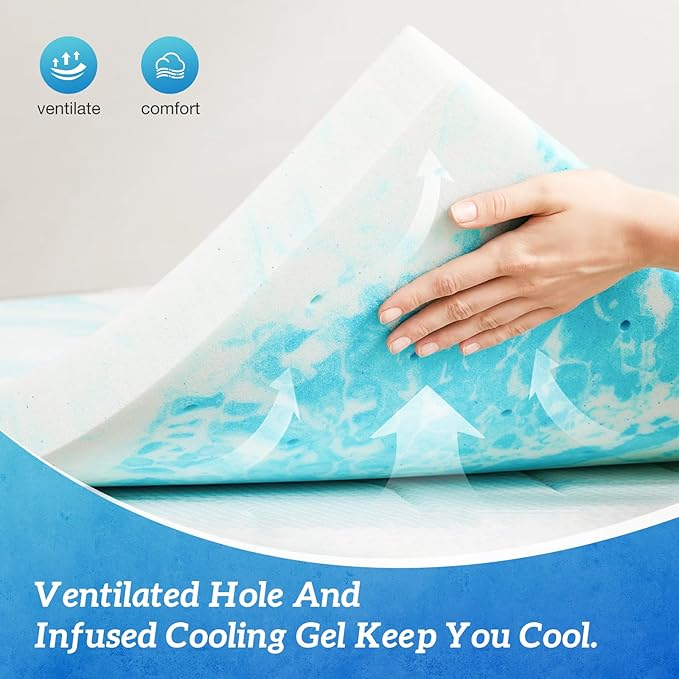 Sweetcrispy Mattress Topper Full, 3 Inch Thick Memory Foam Gel Infused Cooling Toppers Pad for Full Size Bed, Sleeper Sofa, RV, Camper, CertiPUR US Certified, Ventilated and Breathable, Blue