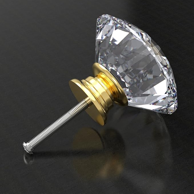 Tomorotec 12-Pack 40mm White Crystal Glass Cabinet Drawer Pull with Gold Base for Modern & Classic Styles, Easy-to-Install Elegant Home Decor Upgrade with Durable Hardware for Vanity, Wardrobe, Desk