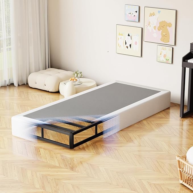 D&H FURNIMMT 7 Inch Twin Size Box Spring, Heavy Duty Metal Box Spring Bed Base with Fabric Cover, Mattress Foundation, Easy Assembly, Noise Free（Twin）