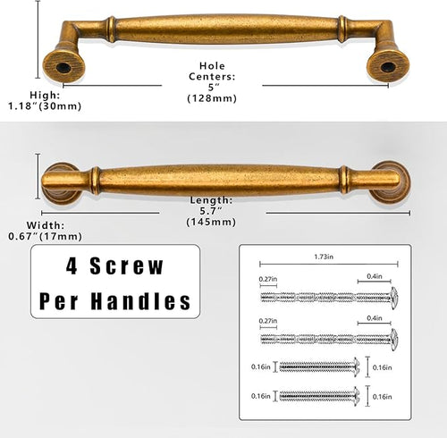 10 Pack Antique Brass Cabinet Pulls 5 Inch(128mm) Kitchen Cabinet Handles Solid Zinc Alloy Cabinet Hardware Drawer Pulls