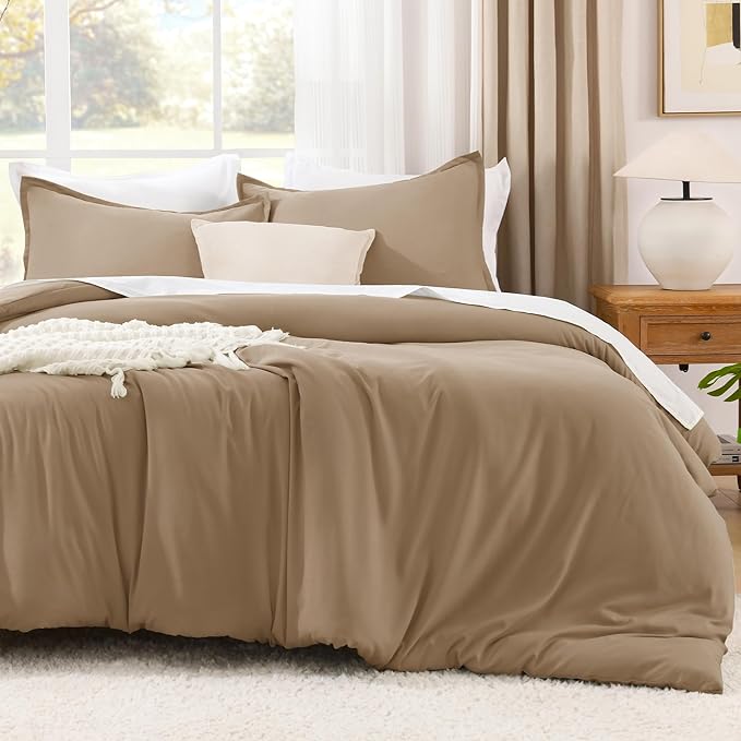 Litanika Comforters Taupe Super King Size, 3 Pieces Lightweight Solid Bedding Set & Collections, All Season Fluffy Bed Set (120x120In Comforter & 2 Pillowcases)