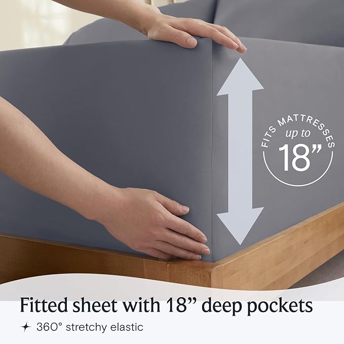 LuxClub 4 PC California King Size Sheet Set Bed Sheets Deep Pockets Wrinkle Free Cooling Sheets Machine Washable Hotel Bedding Silky Soft - Light Grey California King
