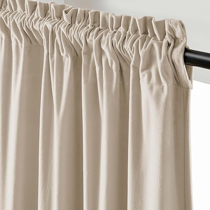 Lazzzy Velvet Blackout Curtains Thermal Insulated Room Window Drapes Super Soft Luxury Curtains for Living Room Bedroom Rod Pocket 2 Panels, Beige, 52" W x 84" L