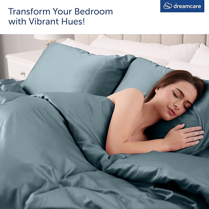 DREAMCARE King Size Sheets Set – 4 pcs Cooling Sheets – up to 21” Deep Pocket King Sheet Set – Hotel Luxury Sheets & Pillowcases – Superior Softness 100% Microfiber with Side Pocket - Mineral Blue