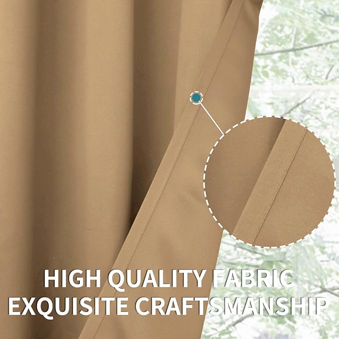 BGment Blackout Curtains for Living Room - Grommet Thermal Insulated Room Darkening Curtains for Bedroom, 2 Panels of 52 x 63 Inch, Khaki