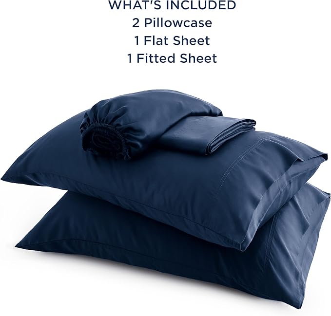 Bedsure Full Size Bed Sheets, Cooling Sheets, Rayon Derived from Bamboo, Breathable & Soft, Deep Pocket Up to 16 Inches, Hotel Luxury Silky Bedding for Hot Sleepers, Navy