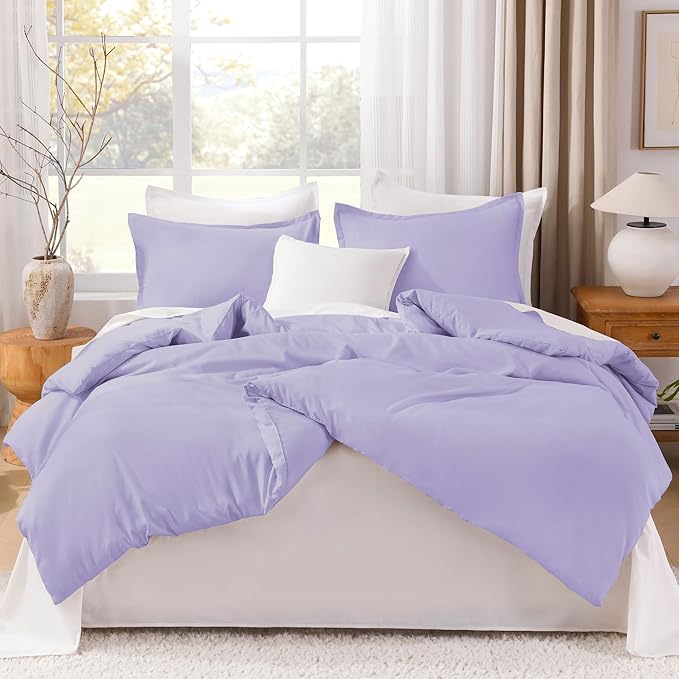 Litanika Lavender Comforter California King Size, 3 Pieces Cal King Lightweight Solid Bedding Comforter Set, All Season Fluffy Bed Set (104x96In Comforter & 2 Pillowcases)