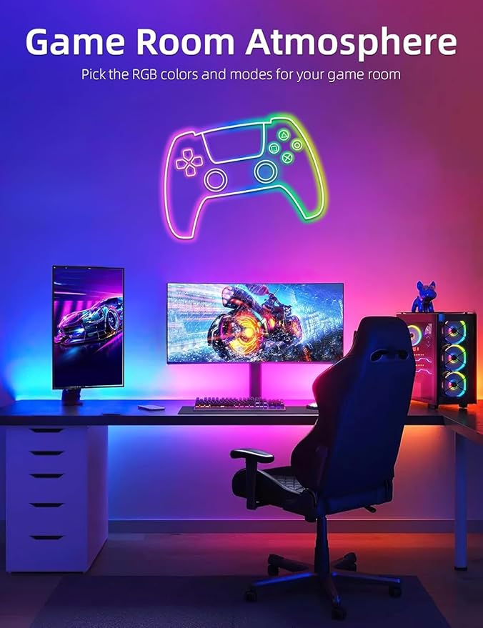 Lamomo Led Strip Lights, 16.4Ft RGB Neon Led Lights for Bedroom, 12v App Control Music Sync Color Changing Rope Light, Waterproof Flex Neon Sign for Indoor Decor（Without Power Adapter）