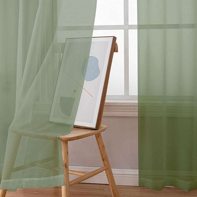 Aiyufeng Sheer Sage Green Curtains 120 Inches Long, Extra Long Rod Pocket Solid Color Window Sheer Curtain Panels, Elegant Curtains & Drapes for Living Room, Bedroom 2 Panels (Sage, 59" W x 120" L)