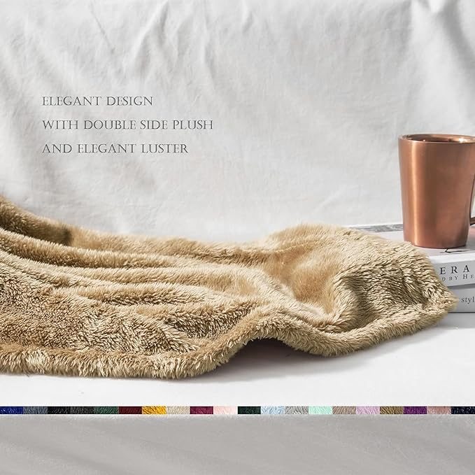 Exclusivo Mezcla Plush Fuzzy Fleece Throw Blanket Extra Large, Super Soft, Fluffy and Warm Blankets for Couch, Bed, Suitable for All Seasons (50x70 Inches, Brown)