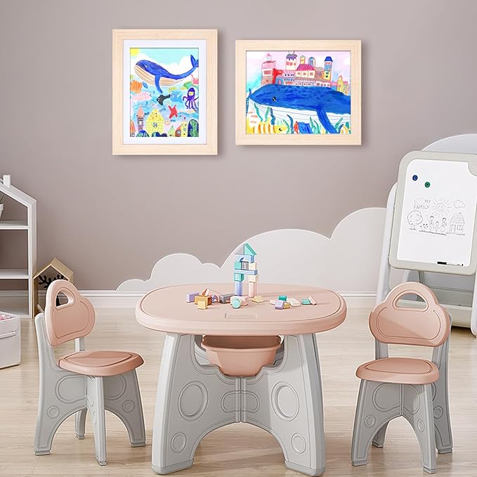 KINLINK 10x12.5 Kids Art Frames Set of 2, Solid Wood Kids Artwork Frames Changeable with Acrylic Front Opening Holds 150 Pictures, Art Frame for Kids Artwork with Mat or without Mat, Natural