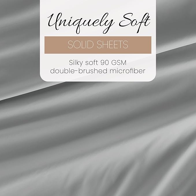 Linen Market Double-Brushed Microfiber Twin XL Sheet Set 3 Piece – Oeko-TEX Certified Ultra Soft & Wrinkle-Free - 16" Deep Pocket Sheets - Easy Care Twin XL Size - Light Gray
