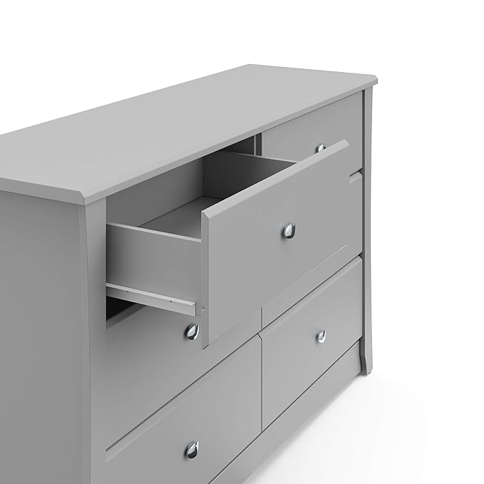 Storkcraft Crescent 6-Drawer Dresser (Pebble Gray) – GREENGUARD Gold Certified, Gray Dresser for Bedroom, Kids & Nursery Storage Chest, Safety Interlocking Drawers, Pre-Installed Tracks, Kids Chest