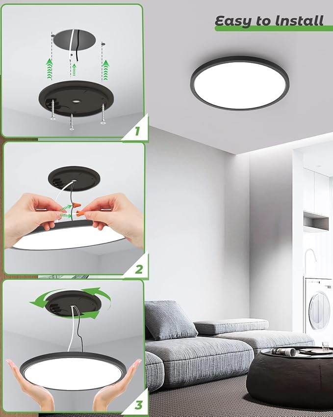 zemty 4Pack 16.5 Inch LED Ceiling Light Flush Mount, 36W 4200lm Super Slim Flush Mount Ceiling Light Fixtures, 3000K/4500K/6000K Selectable Ceiling Lamp for Bedroom Kitchen Living Room (Black)