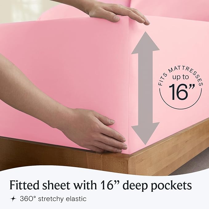 LuxClub 3 PC Sheet Set Bed Sheets Deep Pockets 16" Eco Friendly Wrinkle Free Cooling Machine Washable Hotel Bedding Silky Soft - Baby Pink Twin