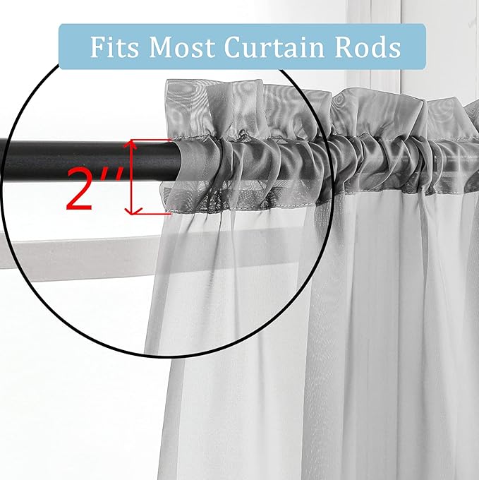 OWENIE Grey Sheer Curtains 144 inch Extra Long, Elegant and Airy Drapes Translucent Window Treatments for Living Room/Bedroom, Grey, 2 Panels=84" Wide