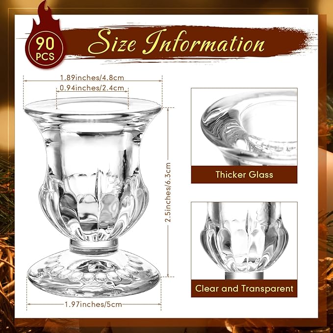 Foaincore 90 Pcs Candlestick Holders Bulk 2.5 Inch Taper Candle Holder for Table Centerpiece Thick Glass Ritual Candle Stand for Wedding Christmas Valentines Festival Party Decorations (Clear)