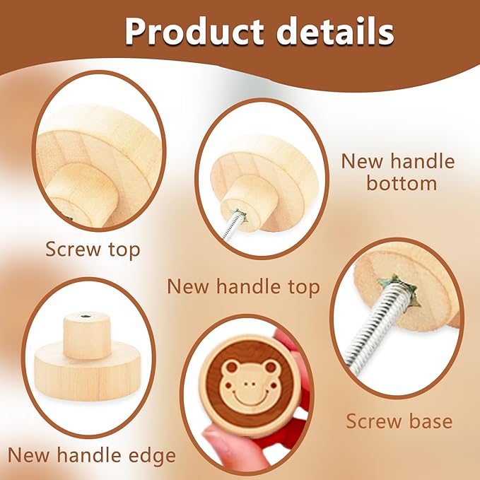 6 Pack Wooden Cartoon Animal Cabinet Knob 40MM/1.57" Kids Dresser Knobs Dresser Handle Drawer Knobs for Nursery