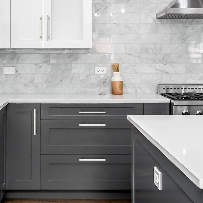 Ravinte Brushed Nickel Cabinet Handles 15 Pack 6-3/10 inch Satin Nickel Square Cabinet Pulls Silver Hardware for Kitchen Cabinets 8-4/5 inch Overall Length Stainless Steel Drawer Pulls