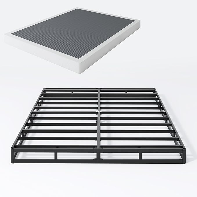 King Box Spring, 5 Inch Box Springs King Size Basics Bed Base, Mattress Foundation, Black Heavy Duty Metal Structure with Cover, No Noise, Easy Assembly