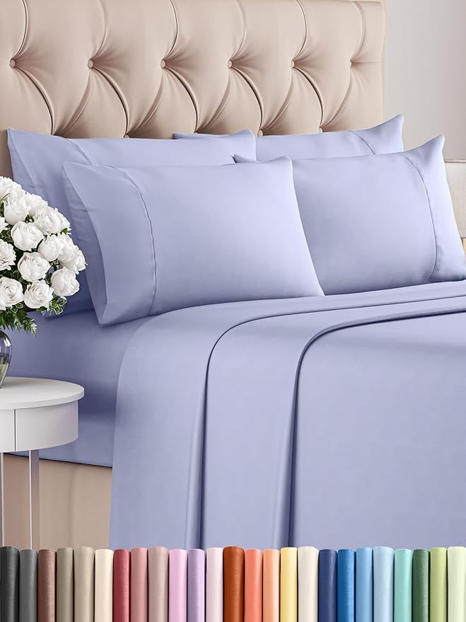 Cal King 6 Piece Sheet Set - Comfy Breathable & Cooling - Ultra-Soft Hotel Luxury Bedding Set w/ 8-16 Inch Deep Pockets - 1 Flat & 1 Fitted Sheet & 4 Pillowcases - Wrinkle Free & Easy Care - Lavender