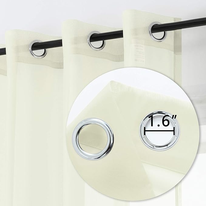 DUALIFE Cream Beige Sheer Grommet Curtains for Bedroom 2 Panel Set Light Filtering Semi Sheer Farmhouse Style Living Room Curtains 52X96 Inches Long Ivroy