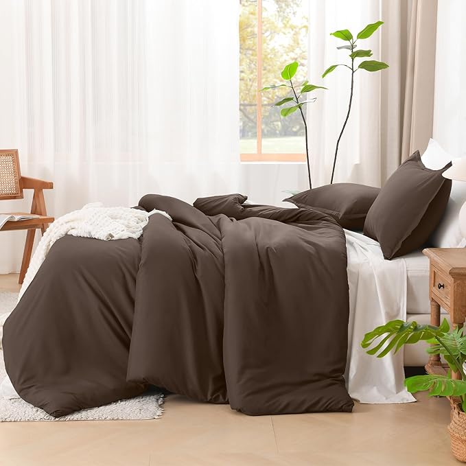 Litanika Comforters California King Size Chocolate, 3 Pieces Lightweight Solid Bedding Set & Collections, All Season Fluffy Bed Set (104x96 Inches Comforter & 2 Pillowcases)