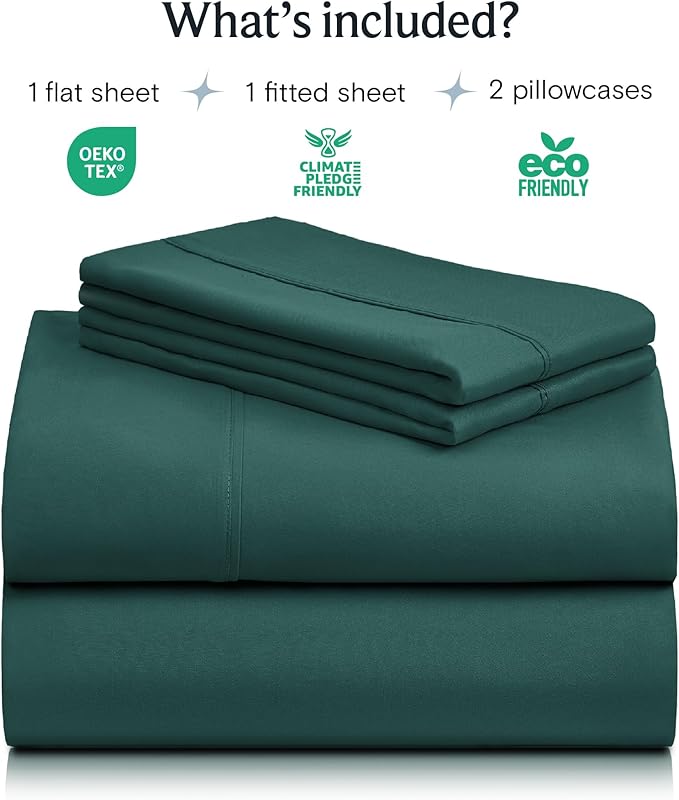 LuxClub 4 PC California King Sheet Set, Breathable Luxury Bed Sheets, Deep Pockets Wrinkle Free Cooling Sheets Machine Washable Hotel Bedding Silky Soft - Emerald Cal King