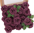 MACTING Artificial Flower Roses 30PCS Real Touch Fake Flowers with Stem Plum Purple Foam Roses for DIY Wedding Bouquet Party Table Centerpieces Baby Shower Holiday Home Spring Mothers Day Decorations