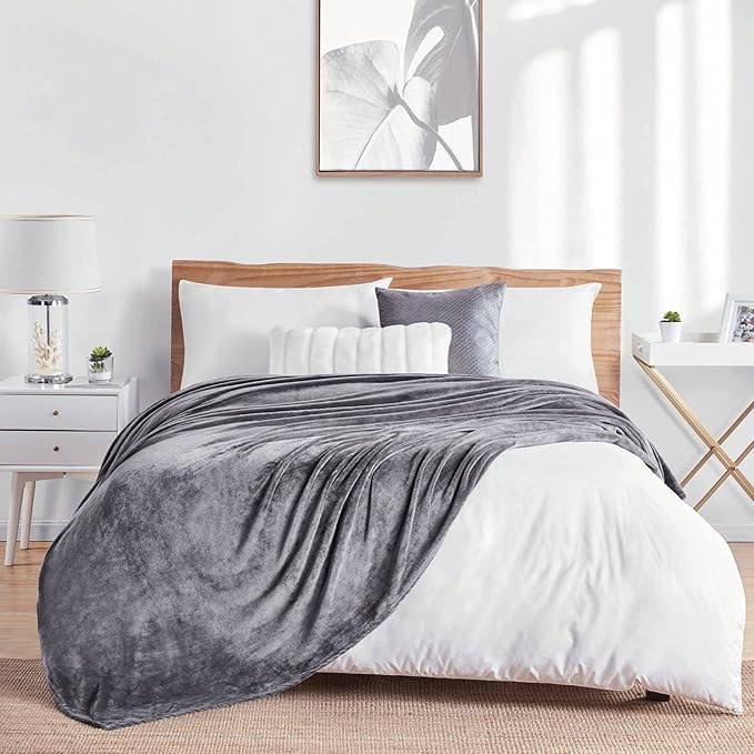 Walensee Fleece Blanket Plush Throw Fuzzy Lightweight (California King Size 108x102Dark Grey) Super Soft Microfiber Cal King Size Flannel Blankets for Couch, Bed, Sofa Warm and Cozy for All Seasons