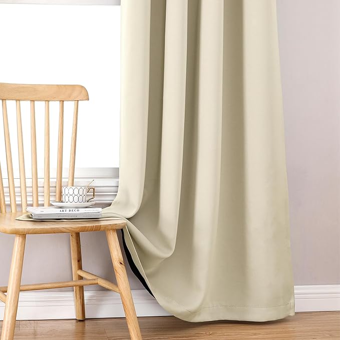 ChrisDowa 100% Blackout Curtains 84 inch Long for Bedroom with Black Liner, 2 Thick Layers Total Blackout Thermal Insulated Grommet Window Curtains 2 Panels Set (Light Beige, 38 x 84 Inch)