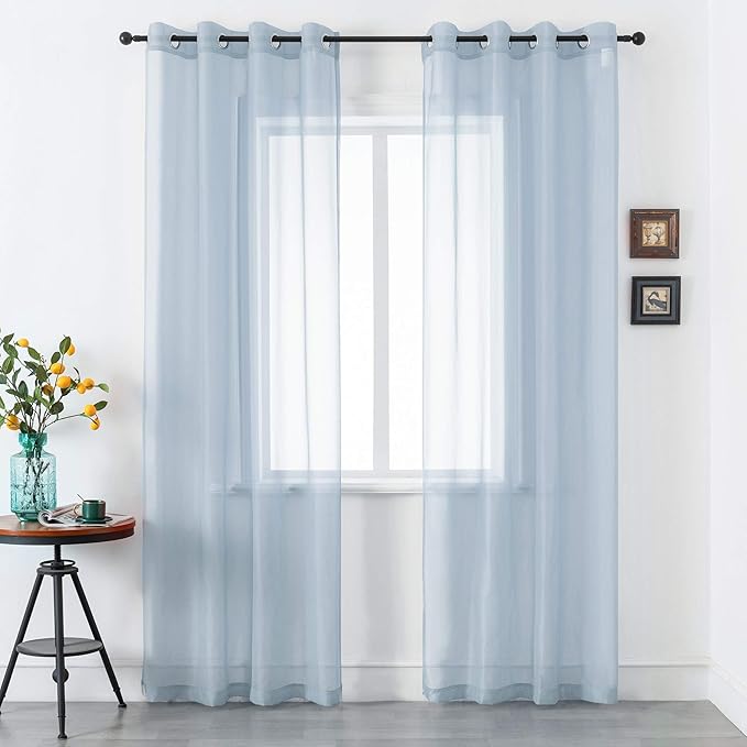 DUALIFE Dusty Blue Curtains 108 Inches Extra Length for Living Room Decor 2 Panels Set Grommet Window Look Semi Transparent Sheer Curtains for Bedroom 108 Inch Long 9 FT Stone Blue