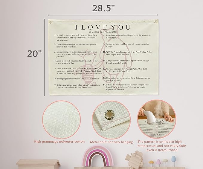 I love You Rectangular Canvas Banner-Boho Flag Wall Decor for Boy Girl Kids Friends,Nursery Baby Room Above Crib Bedroom Living Room Office-Kids Growth Stuff-Baby Shower Birthday Christmas Gift